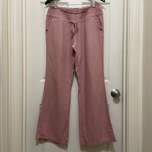 Love Tree Linen Blend Wide Leg Palazzo Pants Pink Mauve Pockets Drawstring Large
